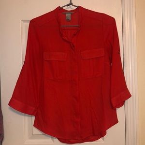 COPY - Red silky button down. Size 4. H&M